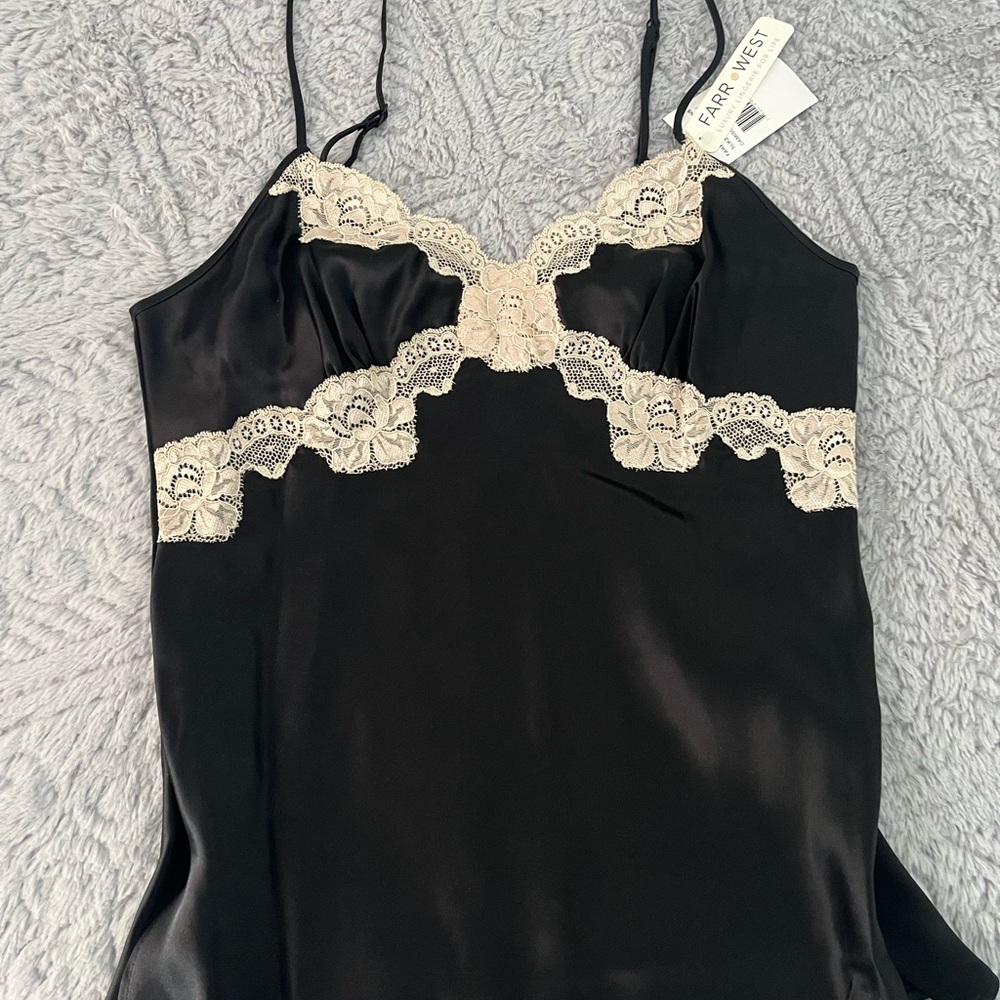 Elegant Black Silk Camisole with Lace Trim by Farr West New Old Stock